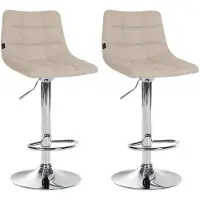 DELUKE Barhocker 2er Set DUBAI - Creme, Stoff, Chrom | Barhocker mit Lehne Barstuhl Tresenhocker Tresenstuhl Kneipenhocker Kneipenstuhl