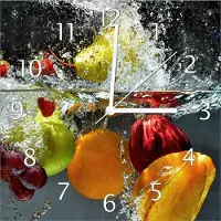 Wallario Design Wanduhr Früchte im und unter Wasser - Splashing Fruits aus Echtglas, Größe 30 x 30 cm