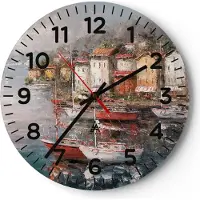 ARTTOR Wanduhr - Rund - Glasuhr - Meer Hafen Segel - 40x40cm - Schleichendes Uhrwerk - Lautlos - zum Aufhängen bereit - Dekoration Modern - Wanddekoration aus Glas - C4AR40x40-5136