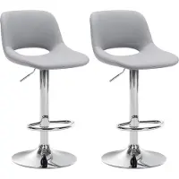 DELUKE Barhocker 2er Set JAKSON - Grau, Kunstleder, Chrom | Barhocker mit Lehne Barstuhl Tresenhocker Tresenstuhl Kneipenhocker Kneipenstuhl
