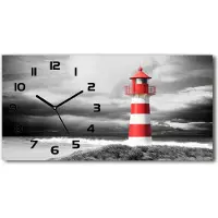 Tulup Wanduhr aus Glas – 60x30 cm - Glasbild - Glasuhr - Gehärtetes Glas - schwarze-zeiger - Leuchtturm