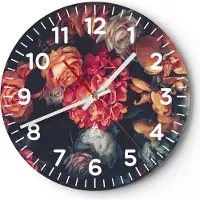 ARTTOR Wanduhr - Rund - Glasuhr - Blumenstrauß Blumen Rosen - 40x40cm - Schleichendes Uhrwerk - Lautlos - zum Aufhängen bereit - Dekoration Modern - Wanddekoration aus Glas - C4AR40x40-5002