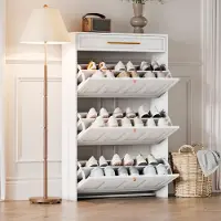 STILVORA Schuhschrank mit 6 Fächern und 1 Schublade, Schuhregal kompakt und platzsparend, Schuhhochschrank vielseitig für Flur, Wohnzimmer, Büro, Weiß