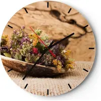 ARTTOR Wanduhr - Rund - Glasuhr - Kraut Tee getrocknete Kräuter - 30x30cm - Schleichendes Uhrwerk - Lautlos - zum Aufhängen bereit - Dekoration Modern - Wanddekoration aus Glas - C3AR30x30-2471