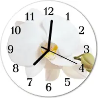 Tulup Glasuhr Wanduhr Küchenuhr Echt-Glas 30fi cm Orchidee weiß
