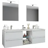 VCM 3-tlg. Set | 2 Waschtisch, 2 Spiegel, 2 Waschbecken, 1 Mittelfach | Keramik Waschbecken | Unterschrank 155 cm | Badmöbel Set Doppel Waschplatz - Badinos XXL