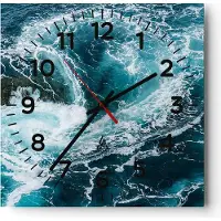 ARTTOR Wanduhr - Quadrat - Glasuhr - Wasser Stein Welle - 40x40cm - Schleichendes Uhrwerk - Lautlos - zum Aufhängen bereit - Dekoration Modern - Wanddekoration aus Glas - C4AC40x40-3968