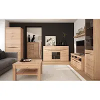 Lomadox Wohnzimmer Komplett Set mit Beleuchtung SANFORD-129 in Eiche hell Nb.