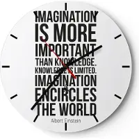 ARTTOR Wanduhr - Rund - Glasuhr - Einstein Maxim Imagination - 40x40cm - Schleichendes Uhrwerk - Lautlos - zum Aufhängen bereit - Dekoration Modern - Wanddekoration aus Glas - C3AR40x40-4178