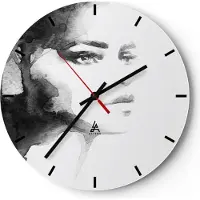 ARTTOR Wanduhr - Rund - Glasuhr - Porträt Malerei Frau Gesicht - 40x40cm - Schleichendes Uhrwerk - Lautlos - zum Aufhängen bereit - Dekoration Modern - Wanddekoration aus Glas - C3AR40x40-2921