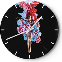 ARTTOR Wanduhr - Rund - Glasuhr - Mädchen bunt Rauch - 30x30cm - Schleichendes Uhrwerk - Lautlos - zum Aufhängen bereit - Dekoration Modern - Wanddekoration aus Glas - C3AR30x30-4505