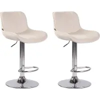 DELUKE 2er Set Barhocker BEKIM - Samt Creme 50x50x86 cm Silber | Barstuhl Höhenverstellbar Mit Lehne Drehbar Tresenhocker Tresenstuhl Kneipenhocker