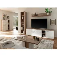 Lomadox Wohnmöbel Set in Eiche und weiß modern mit Couchtisch, 5-teilig - SAGUNTO-05