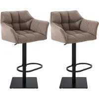 DELUKE 2er Set Barhocker SIHAR - Stoff Terrabraun 64x45x88 cm Schwarz | Barstuhl Höhenverstellbar Mit Lehne Drehbar Tresenhocker Tresenstuhl Kneipenhocker