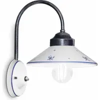 Licht-Erlebnisse Wandlampe Keramik Metall E27 28 cm hoch in Schwarz Silber antik Weiß Blau Floraldekor Landhausstil