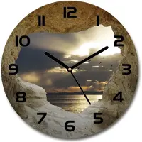 Tulup Wanduhr aus Glas 30fi Glasbild Glasuhr Gehärtetes Glas - schwarze-zeiger - Seaside cave