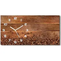 Tulup Wanduhr aus Glas – 60x30 cm - Glasbild - Glasuhr - Gehärtetes Glas - weisse-zeiger - Kaffeebohnen