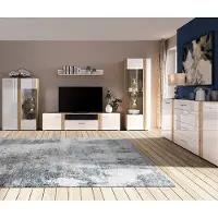 Lomadox Wohnwand modern in Eiche Nb. AKRON-131 mit Fronten in weiß Hochglanz 5-teilig inkl. Sideboard