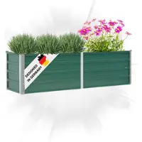 DELUKE Hochbeet für Garten OSKAR Grün | 160x40x45cm | Verzinkter Stahl | Wetterfest | Gartenbeet Kräuterbeet Blumenbeet Beet hoch Frühbeet für Garten Gemüsebeet