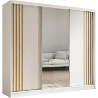 Masseno Schiebetürenschrank NELVIA 240 cm Kleiderschrank Schlafzimmer Schrank 3-türig mit Spiegel und Lamellen Weiß