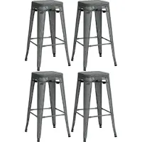 DELUKE Barhocker 4er Set SEOUL - Grau, Metall | Barhocker ohne Lehne Barstuhl Tresenhocker Tresenstuhl Kneipenhocker Kneipenstuhl