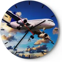 ARTTOR Wanduhr - Rund - Glasuhr - Flugzeug Flug Reise Fahrzeug - 40x40cm - Schleichendes Uhrwerk - Lautlos - zum Aufhängen bereit - Dekoration Modern - Wanddekoration aus Glas - C3AR40x40-2445