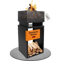 Lemodo Feuerkorb mit Holzlager, Feuerschale Stahl, Feuerstelle 85,5cm hoch