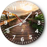 ARTTOR Wanduhr - Rund - Glasuhr - Fußgängerbrücke Meer Strand Ufer - 40x40cm - Schleichendes Uhrwerk - Lautlos - zum Aufhängen bereit - Dekoration Modern - Wanddekoration aus Glas - C4AR40x40-2617