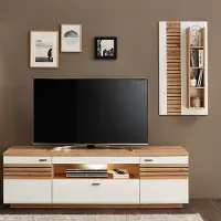 Lomadox Wohnwand, weiß mit Eiche, FALLON-55, modern, 2-teilig