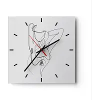 ARTTOR Wanduhr - Quadrat - Glasuhr - Frau Bleistift Linie - 30x30cm - Schleichendes Uhrwerk - Lautlos - zum Aufhängen bereit - Dekoration Modern - Wanddekoration aus Glas - C3AC30x30-4991
