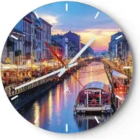 ARTTOR Wanduhr - Rund - Glasuhr - Kanal Grande Abend - 30x30cm - Schleichendes Uhrwerk - Lautlos - zum Aufhängen bereit - Dekoration Modern - Wanddekoration aus Glas - C3AR30x30-4331