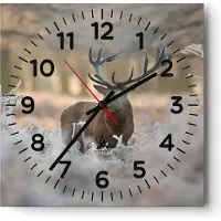 ARTTOR Wanduhr - Quadrat - Glasuhr - Hirsch Wald Natur - 30x30cm - Schleichendes Uhrwerk - Lautlos - zum Aufhängen bereit - Dekoration Modern - Wanddekoration aus Glas - C4AC30x30-3744