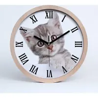 Tulup Holzuhr 25fi cm wanduhr - schwarze Spitzen - graue Katze
