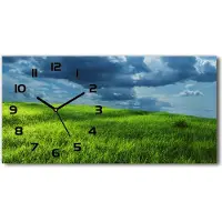 Tulup Wanduhr aus Glas – 60x30 cm - Glasbild - Glasuhr - Gehärtetes Glas - schwarze-zeiger - Sturmwolken