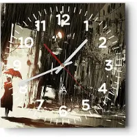 ARTTOR Wanduhr - Quadrat - Glasuhr - apocalypse regen Regenschirm Rätsel - 30x30cm - Schleichendes Uhrwerk - Lautlos - zum Aufhängen bereit - Dekoration Modern - Wanddekoration aus Glas - C4AC30x30-3191