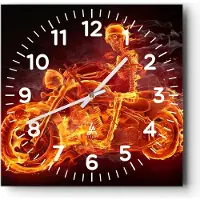 ARTTOR Wanduhr - Quadrat - Glasuhr - Motorrad Flammen Skelett - 30x30cm - Schleichendes Uhrwerk - Lautlos - zum Aufhängen bereit - Dekoration Modern - Wanddekoration aus Glas - C4AC30x30-2652