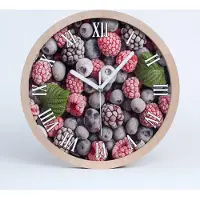 Tulup Holzuhr 20fi cm wanduhr - weiße Spitzen - gefrorene Beeren