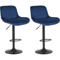 CLP 2er Set Barhocker Solon Schwarz höhenverstellbar und drehbar mit Rückenlehne | Farbe blau Material Samt