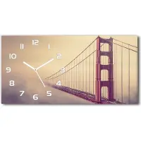 Tulup Wanduhr aus Glas – 60x30 cm - Glasbild - Glasuhr - Gehärtetes Glas - weisse-zeiger - San Francisco-Brücke