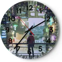 ARTTOR Wanduhr - Rund - Glasuhr - Stadt Brücke Haus - 40x40cm - Schleichendes Uhrwerk - Lautlos - zum Aufhängen bereit - Dekoration Modern - Wanddekoration aus Glas - C4AR40x40-4017