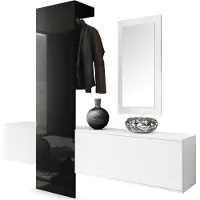 Vladon Garderobe Wandgarderobe Carlton Set 1, Germany, Korpus in Weiß matt / Paneel in Schwarz Hochglanz