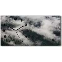 Tulup Wanduhr aus Glas – 60x30 cm - Glasbild - Glasuhr - Gehärtetes Glas - schwarze-zeiger - den Wald Nebel über