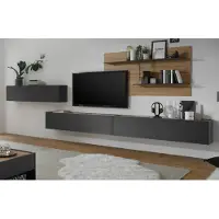IMV Wohnwand "Center" in grau matt und Wotan Eiche 4-teilig 400 x 180 cm mit XXL TV Lowboard