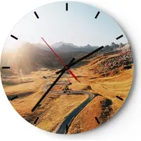 ARTTOR Wanduhr - Rund - Glasuhr - Sonne Berge Weg - 40x40cm - Schleichendes Uhrwerk - Lautlos - zum Aufhängen bereit - Dekoration Modern - Wanddekoration aus Glas - C3AR40x40-4836