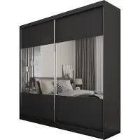 Masseno Schiebetürenschrank AZZURRA 200 cm Kleiderschrank Schlafzimmer Schrank 2-türig mit Spiegel Schwarz