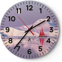 ARTTOR Wanduhr - Rund - Glasuhr - Segelschiff Mond Gletscher - 40x40cm - Schleichendes Uhrwerk - Lautlos - zum Aufhängen bereit - Dekoration Modern - Wanddekoration aus Glas - C4AR40x40-4462