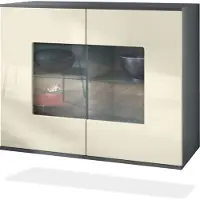 Vladon Kommode Grömitz V3, Moderner Küchenschrank mit 2 großen Glastüren Anthrazit matt / Creme Hochglanz (92,5 x 73.5 x 35)