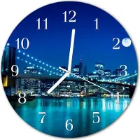 Tulup Glasuhr Wanduhr Küchenuhr Echt-Glas 30fi cm Skyline Nacht blau