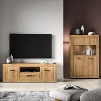 Lomadox Wohnzimmer-Set mit Lowboard & Highboard inkl. Beleuchtung, in Eiche, modern, 2-teilig - DAKAR-131
