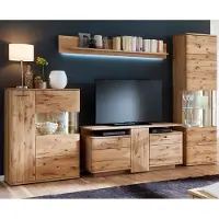 Lomadox Wohnwand Set SAMARA-05 Asteiche Bianco massiv inkl. LED - B/H/T: 320/208/45cm